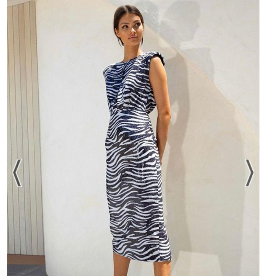 Misha Susanita Printed Sequin Dress Size 0 Black White C0